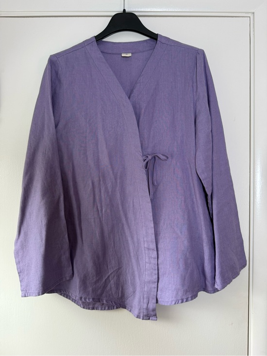 Lintico Tops - Lintico 100% Linen Wrap Front Top Jacket Cross Over Lagenlook Lavender Purple XL